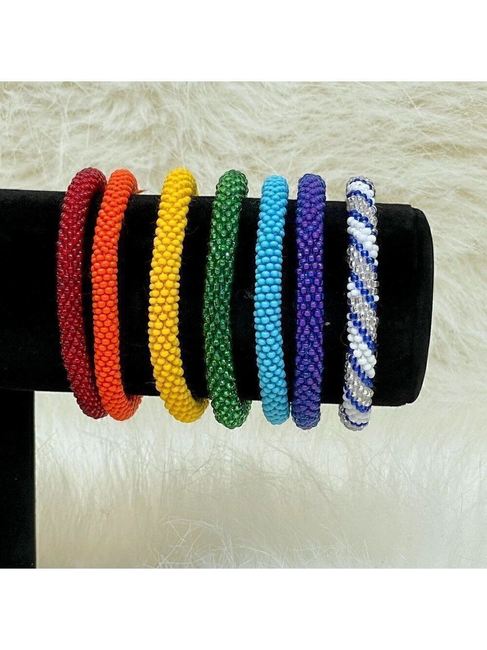 HAND CRAFTED in Nepal Beaded Bracelets Rainbow Chakra (set of 7)